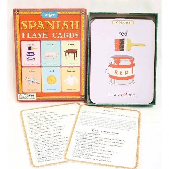 eeBoo 56 SPANISH‎ Flash Cards Basic Vocabulary Illustrated Pronunciation Guides