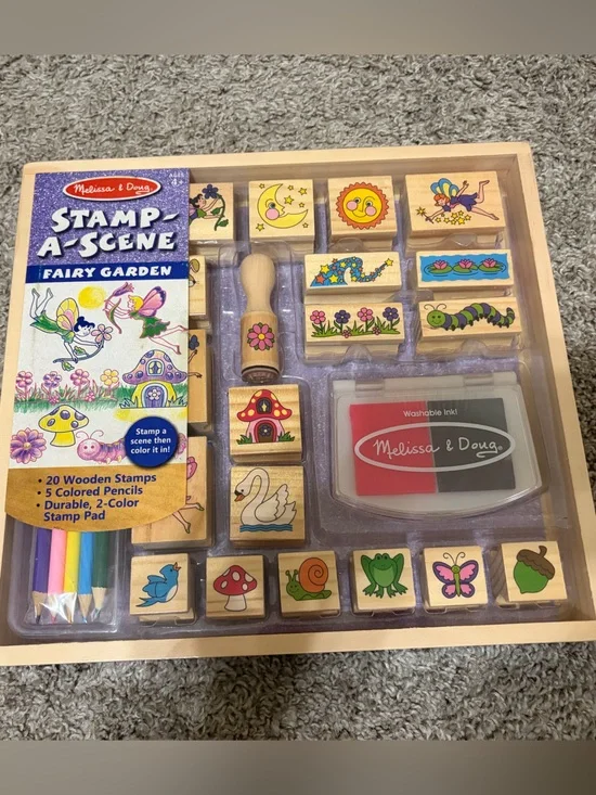 Melissa & Doug Fairy Garden Stamp & Scene Set - Red, Purple, Yellow, Green, Blue