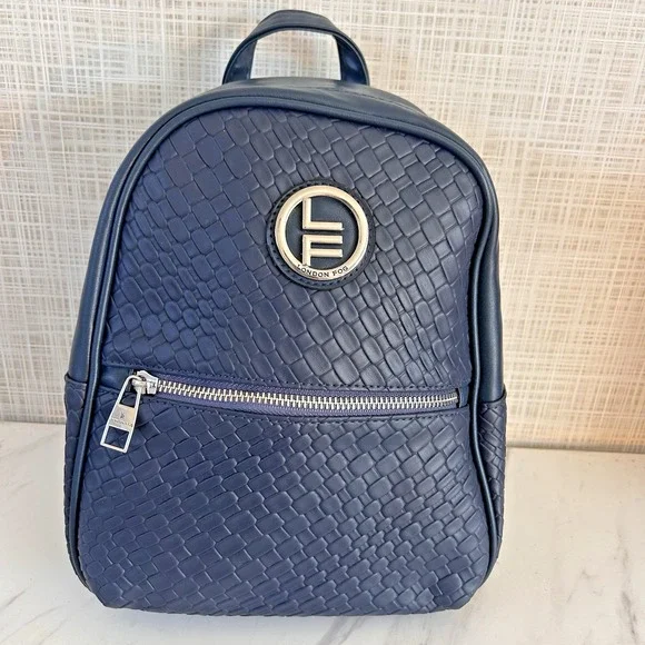 London Fog Navy Woven Backpack 100th Anniversary New $108 MSRP Bowery Medium Sz