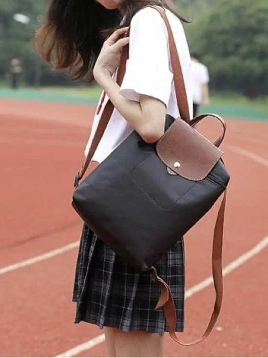 Longchamp Le Pliage Large Nylon Backpack in Storm Grey/Brown