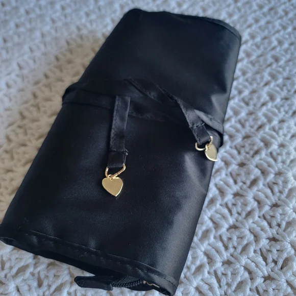 Victoria's Secret Jewelry Roll Travel Bag Black/VS Pink Stripes/Gold
