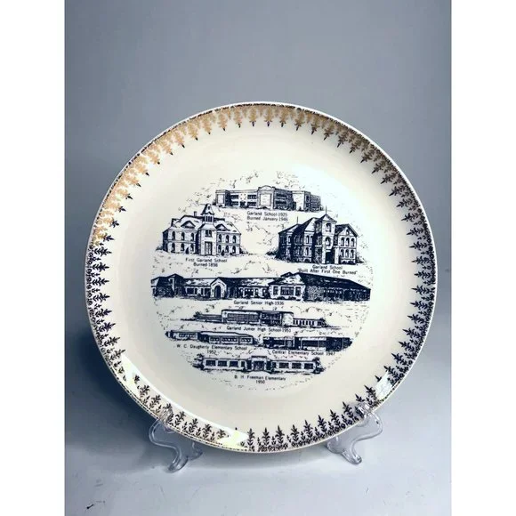 Garland Texas History of Schools Souvenir Plate Gold Edge