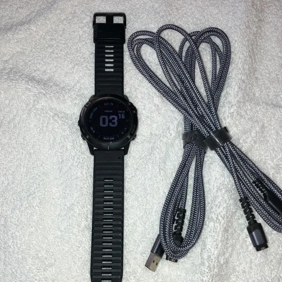 Advanced Black Smartwatch with Braided Charging Cable