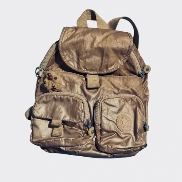 Kipling Lovebug Travel Small Backpack Bronze Gold Quartz Metallic