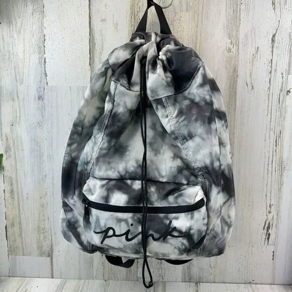 Victoria's Secret PINK Packable Backpack Tie Dye Black, White, Gray.