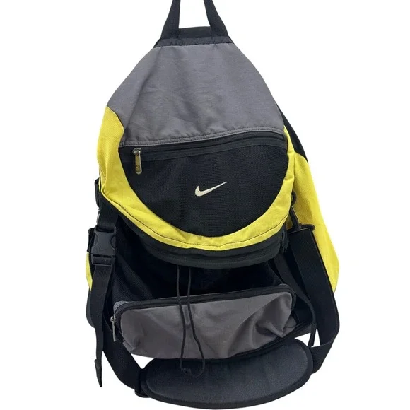 VTG Nike‎ Gym Bag Black Yellow Gray Duffel Travel School Sports Bag Retro Swoosh