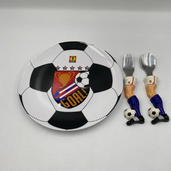 InZone Soccer Plate Set Kids Youth GOAL Plate Spoon Fork Sports Ball Utensils Se