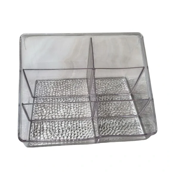 Clear Acrylic 6 Compartment Makeup Organizer Textured Base Vanity Caddy L1