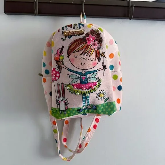 Falcony Pink Brad BackPack Day Bag Velvet Beaded Girly‎ Purse Gold Rose