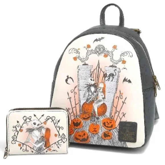 Loungefly Nightmare Before‎ Christmas Jack & Sally Graveyard Backpack & Wallet