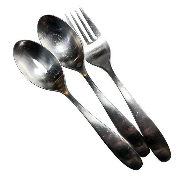 Oneida 18/10 Stainless Steel Serving Set Fork Slotted Solid Spoon 3 Piece Silver