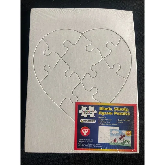 Hygloss Compoz-A-Puzzle Blank White Heart Jigsaw Puzzles 8 Pack with Envelopes