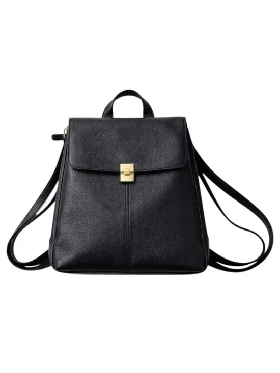 Mazzini Black Leather Expandable Backpack