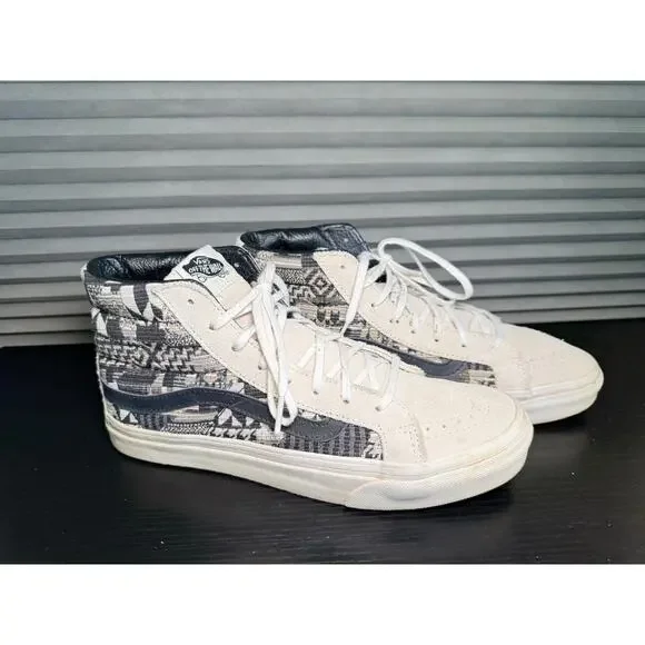 Vans Sk8-Hi Reissue Woven Tribal Cream Black Sneakers Women’s 8 Mens 6.5
