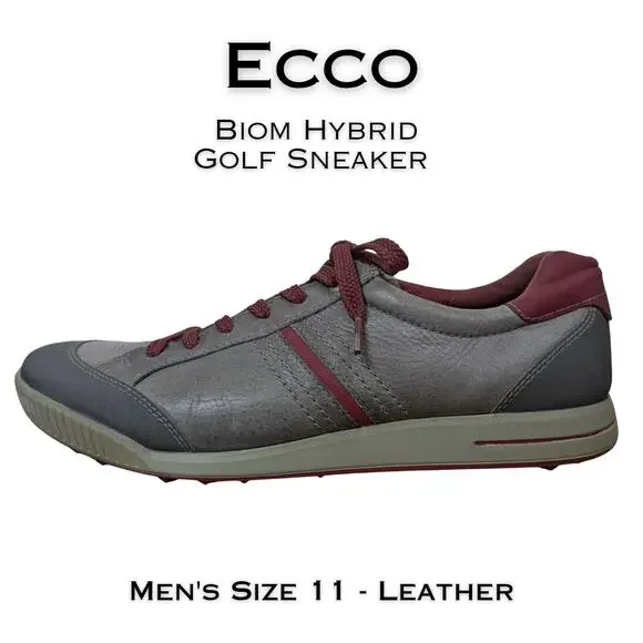 Ecco Mens Biom Hybrid Golf Sneaker Shoe 11 Leather Grey Burgundy Traction Bars