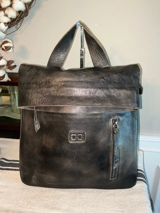 Bed Stu Leather Unisex Howie Flapover Leather Backpack Black Rustic Retail $365