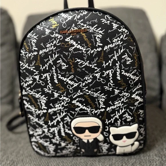 Karl Lagerfeld Black Backpack with Iconic Print