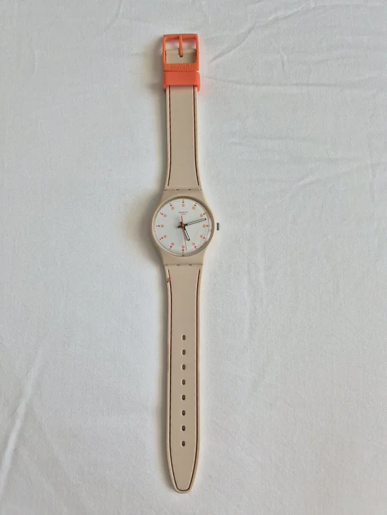 Swatch Beige and Coral Silicone Strap Watch