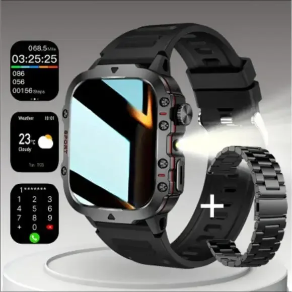 Smart Watch for Men, Smartwatch Outdoor Sports, with LED Light, Wireless Calling