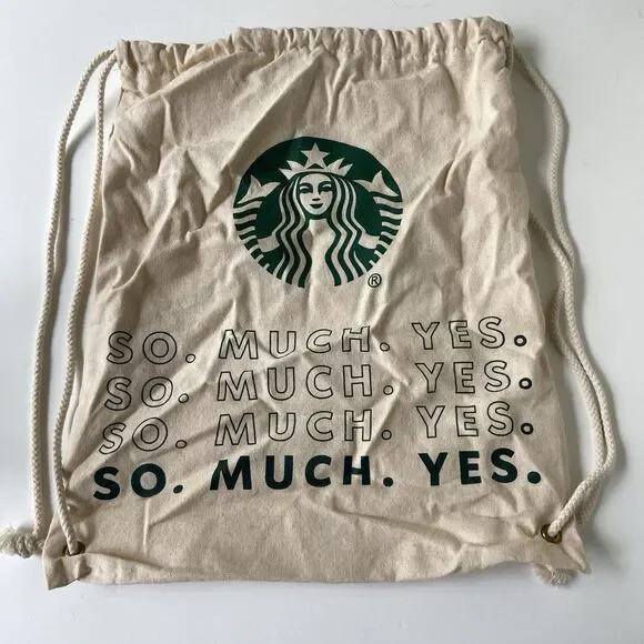 Starbucks Drawstring Backpack Siren Logo Bag Beige & Green “So. Much. Yes.”