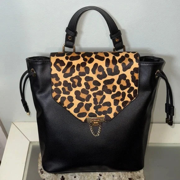 DUNE LONDON GENUINE CALF HAIR SAFFIANO LEATHER CHEETAH LEOPARD BACKPACK