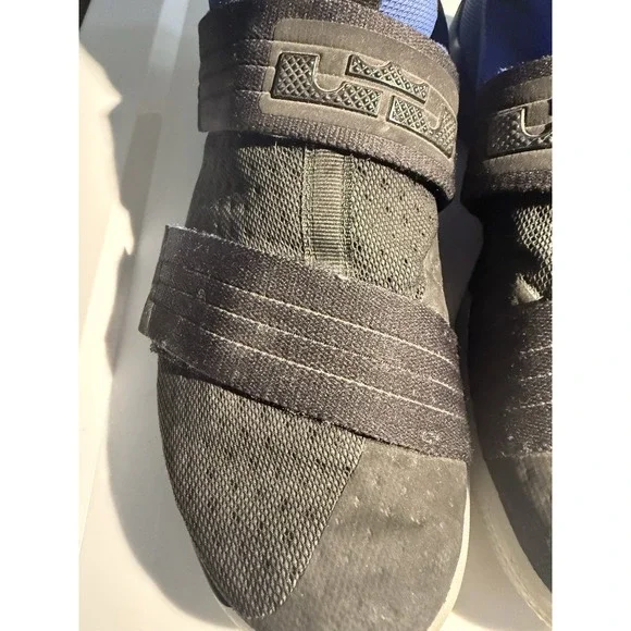 Nike LeBron Soldier 10 Basketball Shoes Men Black Blue Strap High Top Sneakers