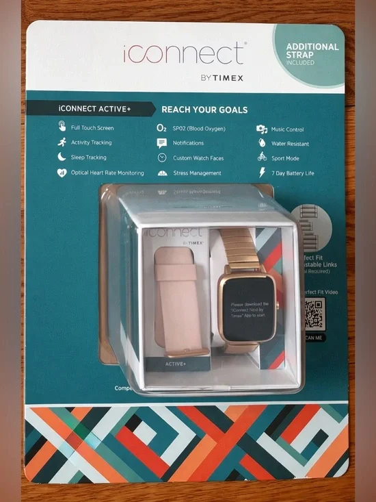 NEW iConnect by Timex Active+ Smartwatch - Rose Gold with Pink Strap