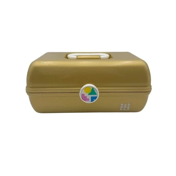 Vintage 90's Caboodles 2 Tier Makeup Travel Case Organizer Vanity Mirror Gold