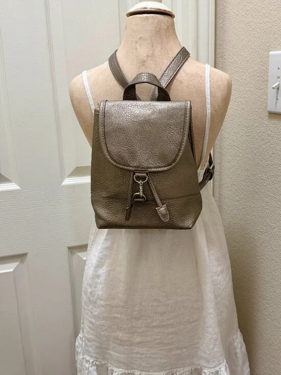 Free People Josie Mini Vegan Faux Leather Backpack Metallic Gun Metal Gold