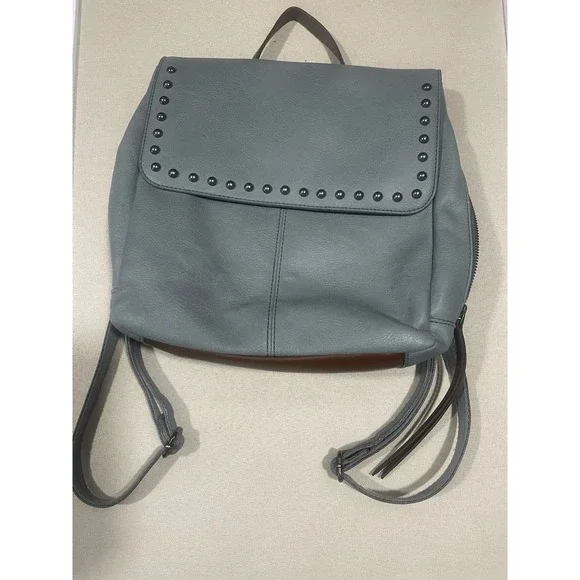 Fossil Blue‎ Leather Studded Square Y2K Backpack Purse 10