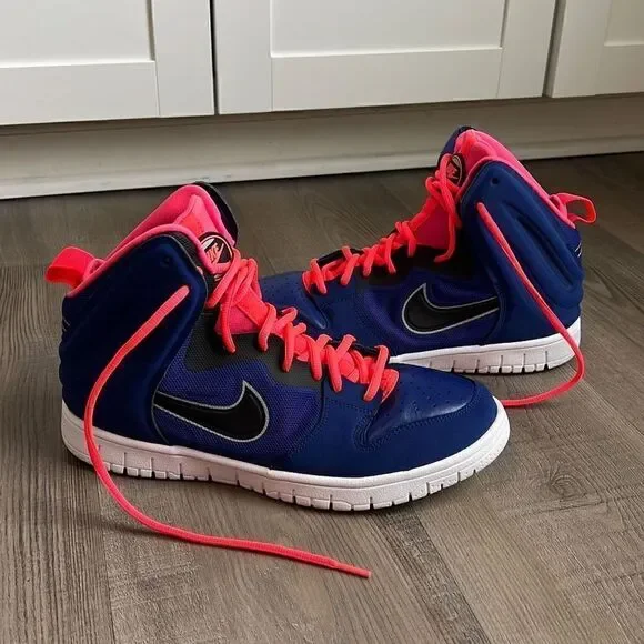 Nike Dunk Free High 2013 Men's Leather Basketball Shoes Royal Blue/Atomic Red 9
