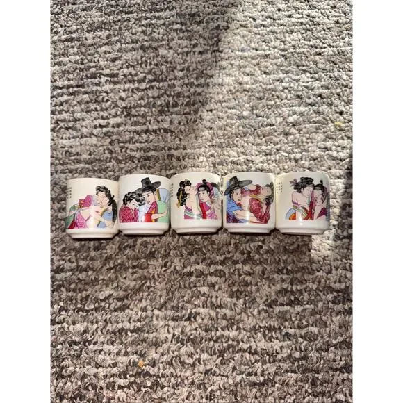 Vintage Japanese Erotic Kama sutra Sake Cups Set Of 5 Made In Korea