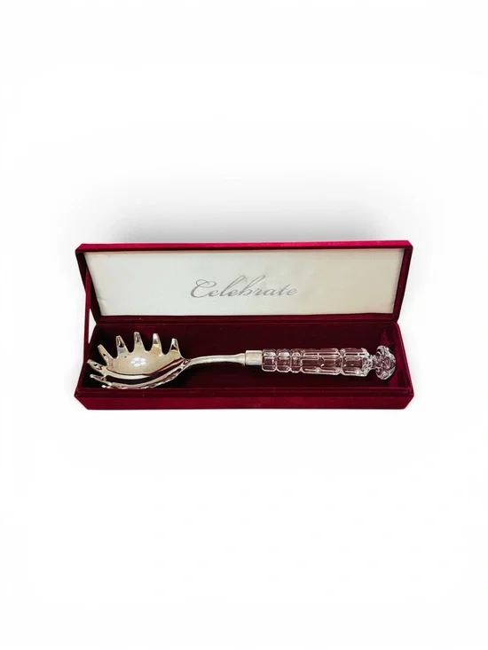 😎3/$20‼️Vintage NIB Crystal Handle Spaghetti Server – Silver Plated
