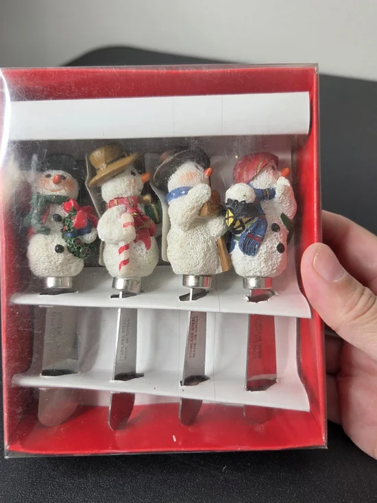 Festive Snowman Holiday Cheese Spreaders - Red Accents