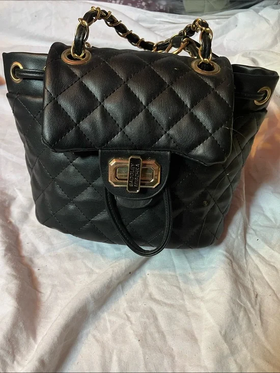 Black Quilted Chain-Handle Backpack Purse - Brand: Badgley Mischka