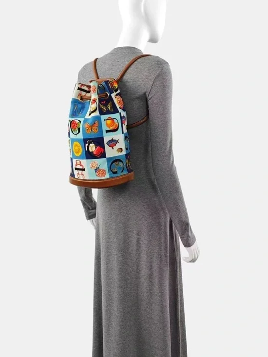 Vintage‎ Gucci Shimo Leather Canvas Backpack All-Over Pattern RARE Vintage 1980s