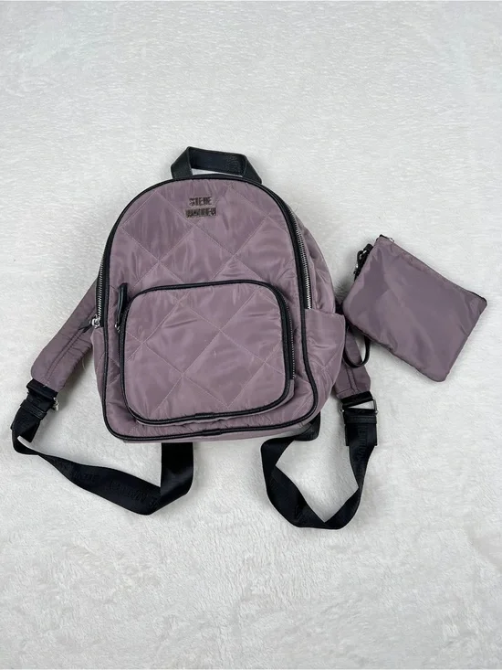 Steve Madden Quilted Nylon Mini Backpack w/ Matching Pouch Purple EUC