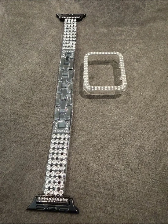New Rhinestone Bling Apple Watch Band and Bezel Cover - Silver Crystal 40mm