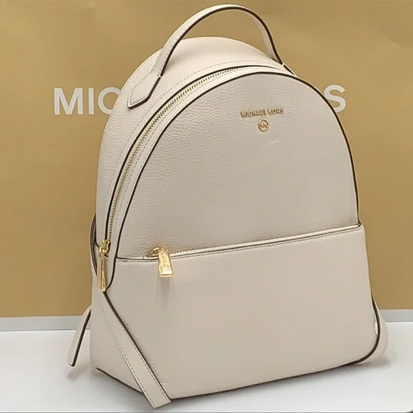 Michael Kors Women's Valerie Medium Pebbled Leather Backpack Light Cream NWT