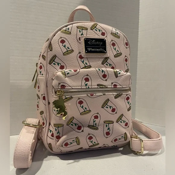 LOUNGEFLY DISNEY Limited Edition Beauty and The Beast Pink Rose Mini Backpack