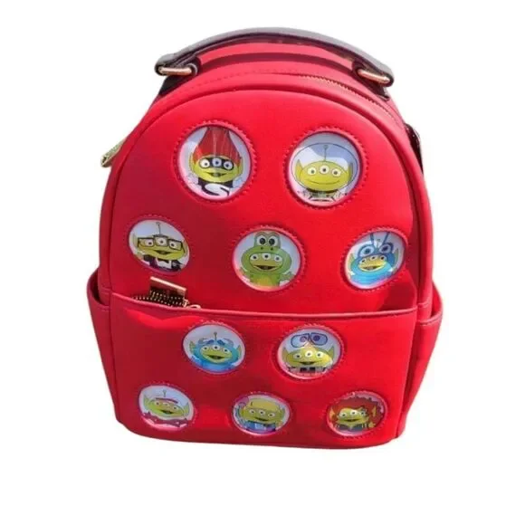 Loungefly Mini Backpack Disney Pixar Alien Remix Faux Leather Red 11.5