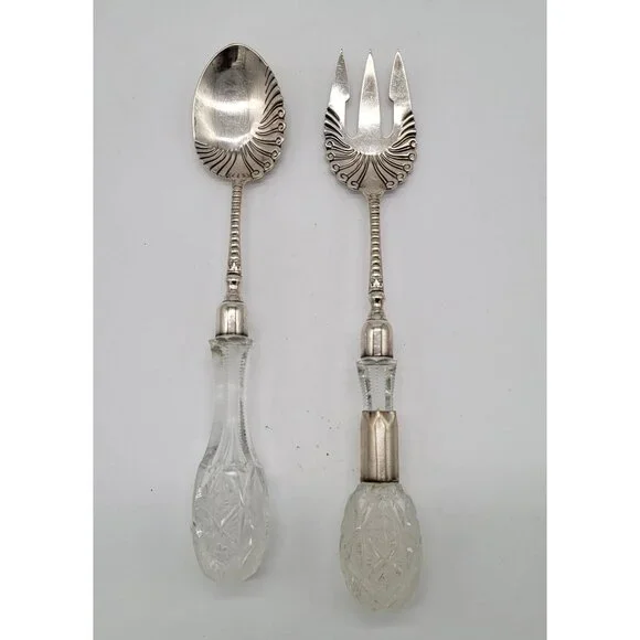Antique Meridin Cut Crystal Serving Fork / Spoon