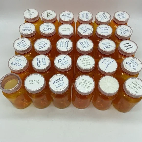 18 RX Pill Bottles Lot of Craft Storage Empty Plastic Medicine Amber Assort Size