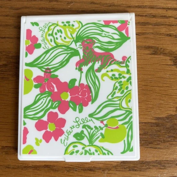 Estee Lauder X Lilly Pulitzer Compact Mirror Pink Green Floral‎ Purse Makeup