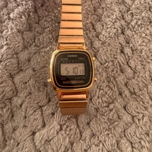 Casio Gold Digital Alarm Timer Watch with Black Dial