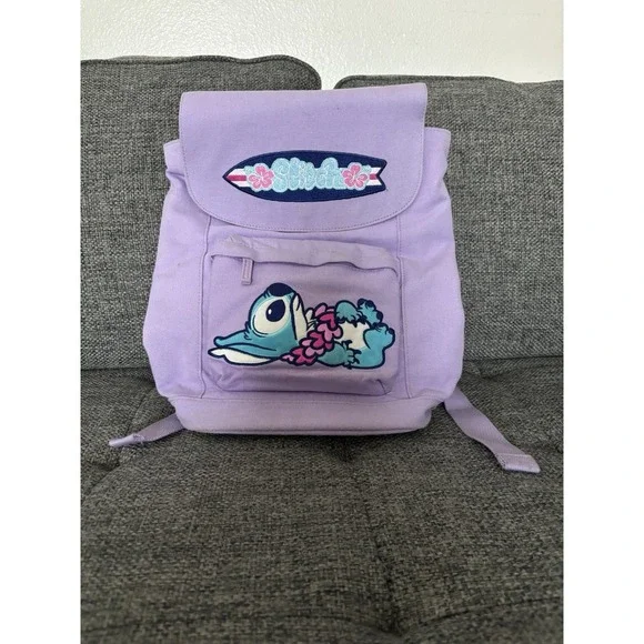 Disney World Parks Stitch Purple Embroidered Backpack Pre Loved