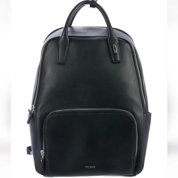 NWOT Tumi Stanton Indra Commuter Black Leather Backpack & Silvertone Hardware