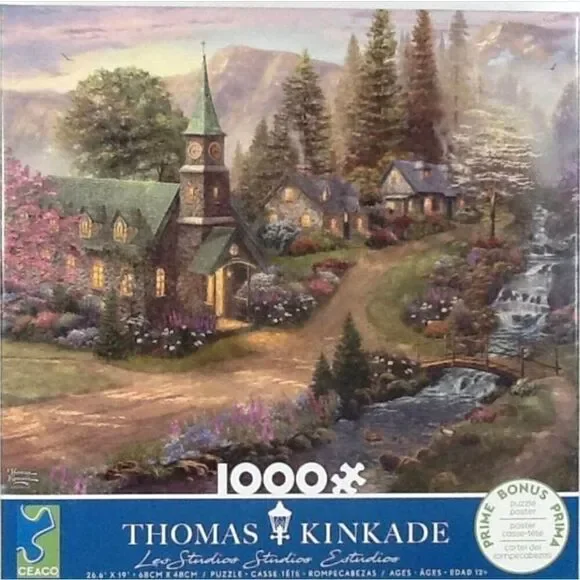 Ceaco Thomas Kinkade Sunday Morning Chapel 1000 pc Jigsaw Puzzle, Box Damaged