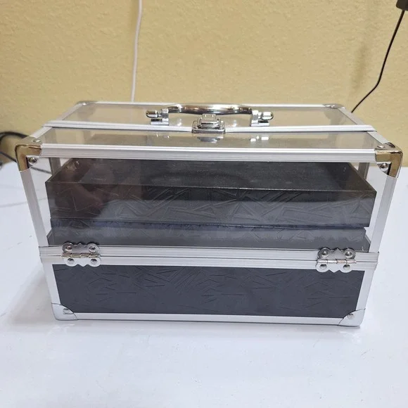 Vintage Clear Acrylic Makeup Train Case Cosmetic Organizer Jewelry Storage Box