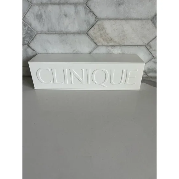Vintage Clinique White Vanity Makeup Bathroom Storage Box 9